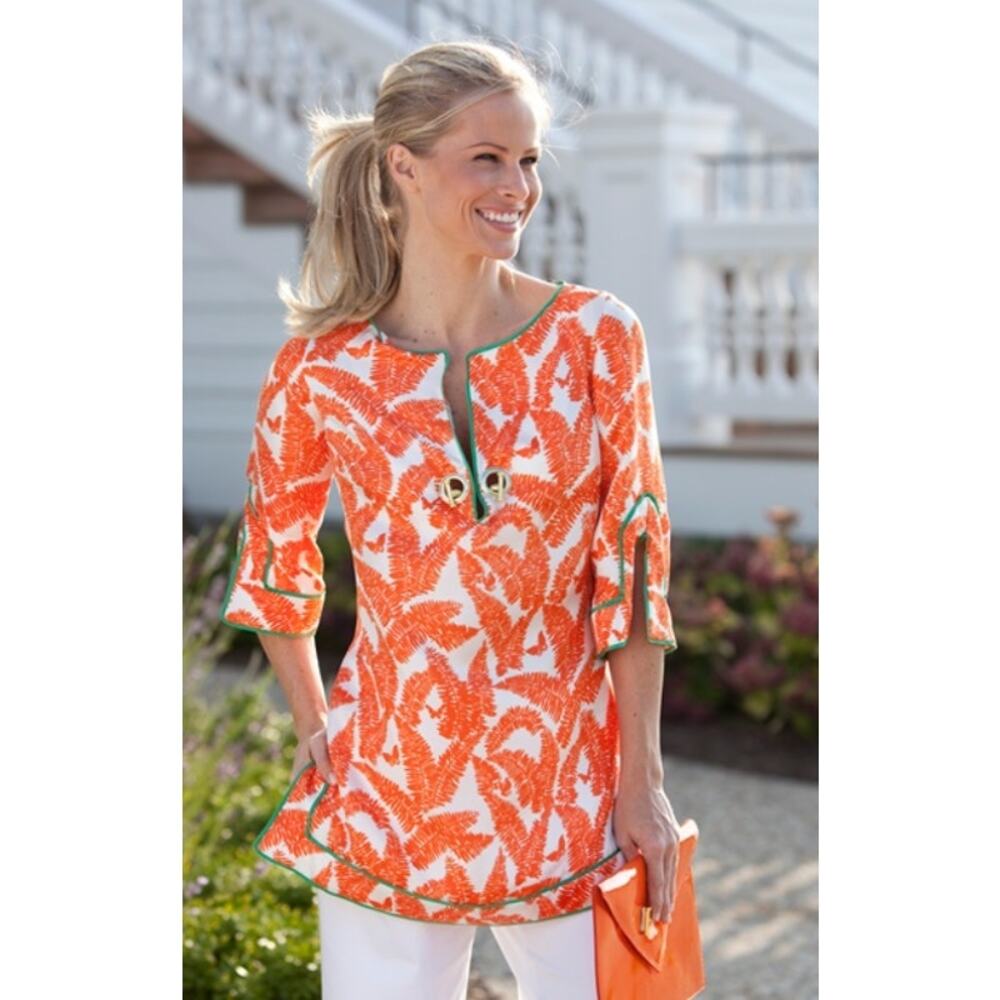 Elizabeth McKay 100% Silk Sand Tunic in Fern Orange Size 10